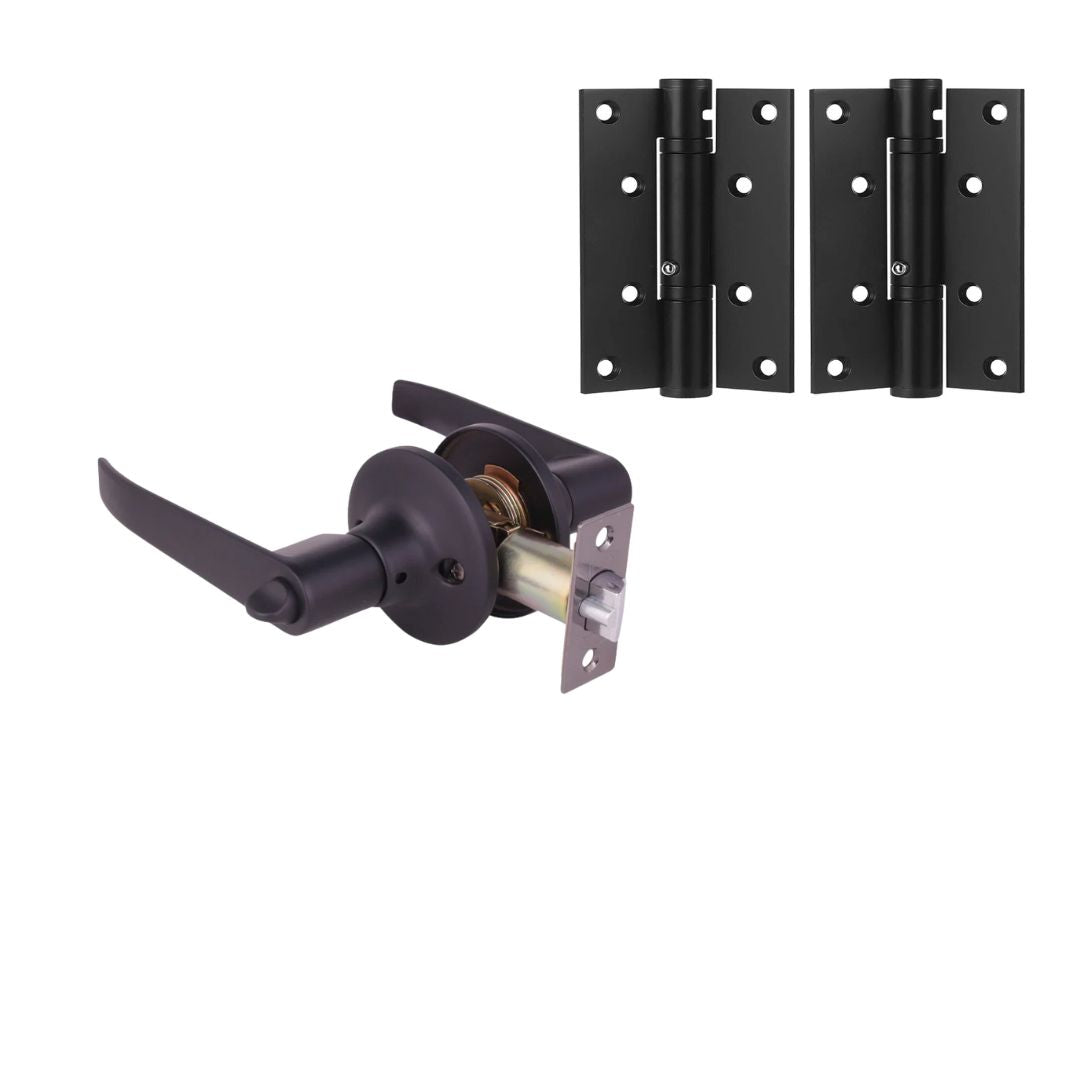 Combo de Cerradura Tipo Palanca + 2 Bisagras para Puerta con Acabado Negro Mate