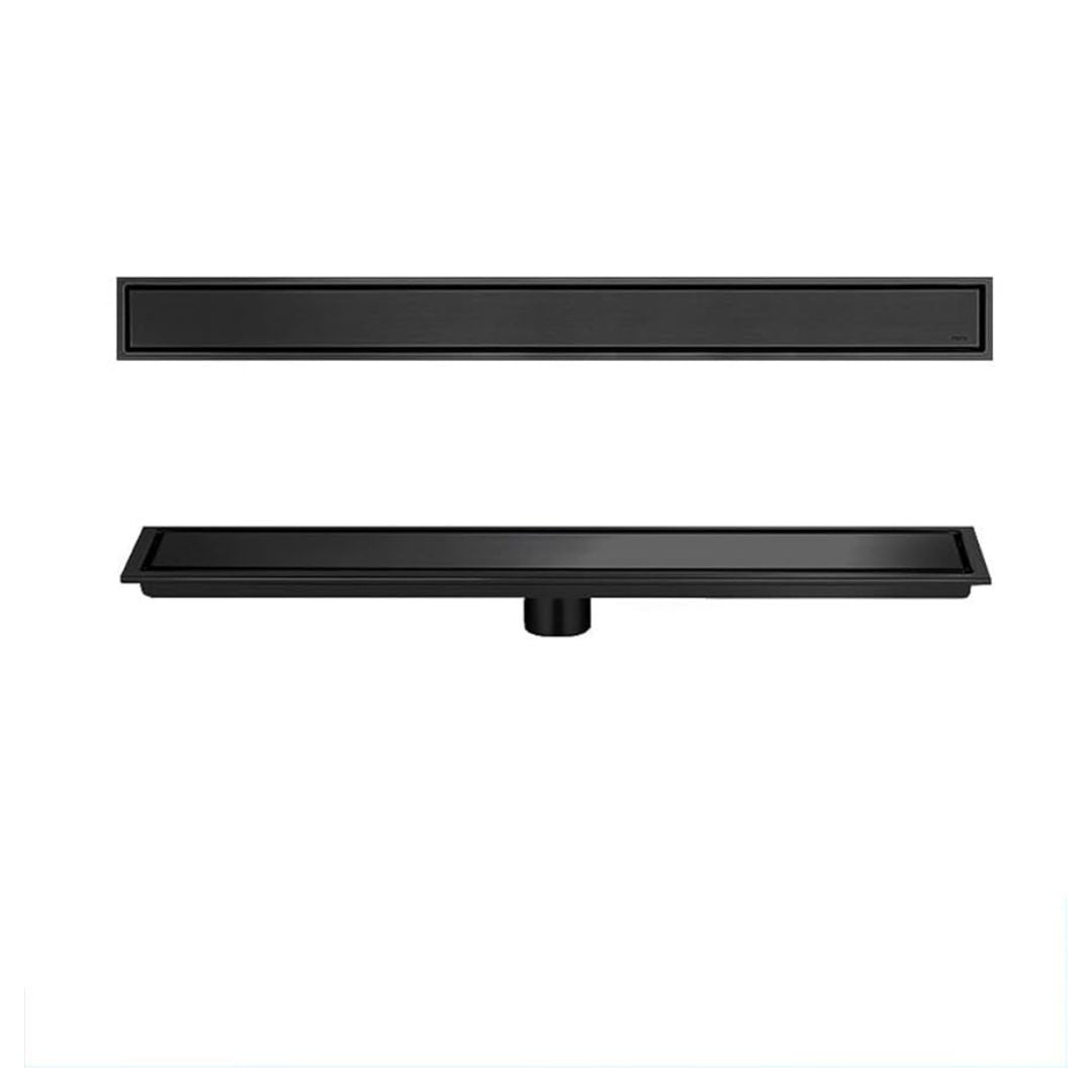 Desagüe de Baño Lineal Doble Función para Inserción de Baldosa 600x80 en Acero Inoxidable acabado Negro Mate
