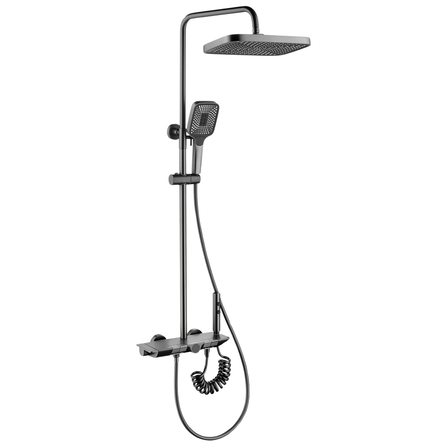 Set Completo para Baño - Soporte de Pared, Cabezal Cuadrado de 9" y Ducha de Mano Cuadrada (Acabado Gun Metal)