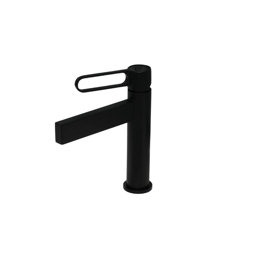 Grifo Monomando en Acero Inoxidable de Doble Temperatura con Altura Baja para Baño - Acabado Negro Mate