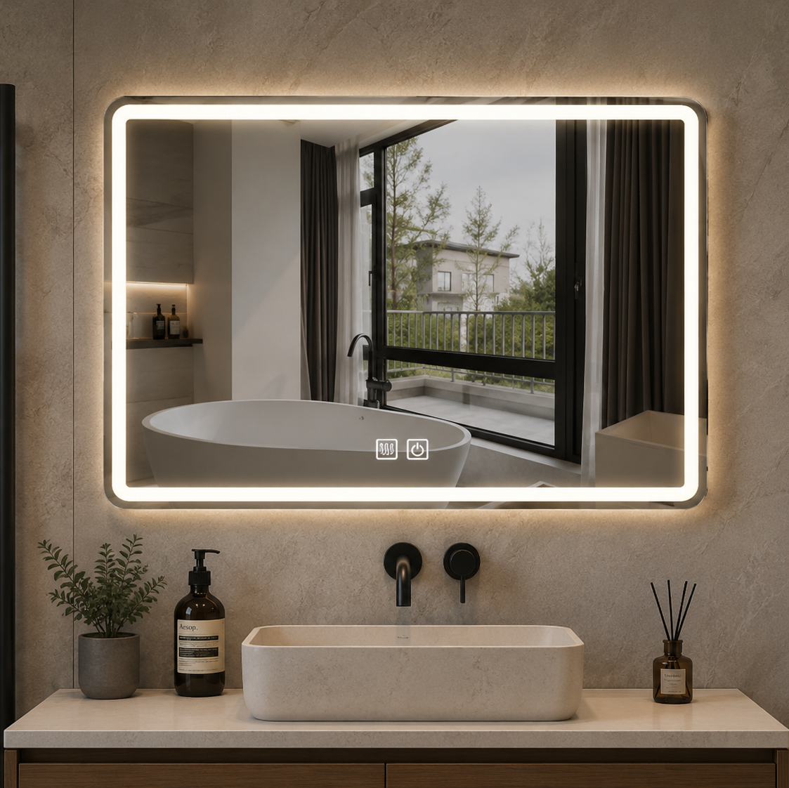 Espejo con Luz LED - Rectangular 60CMx80CM con Sistema Antiempañante y Bajo Consumo - 3 Tonos de Luz