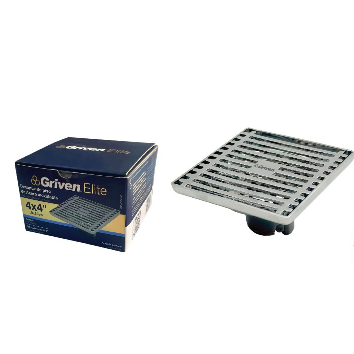 Desagüe de Baño Anti-Olores y Rastreros 4"x4" en Acero Inoxidable (Satinado)