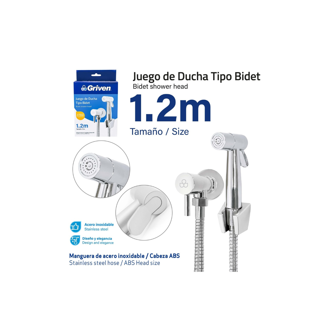 Juego de ducha higiénica tipo bidet Griven en acero inoxidable y ABS Cromado