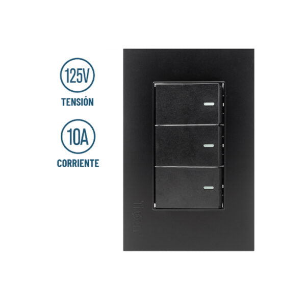 Interruptor Triple 110V 10AMP - Acabado Negro / Black