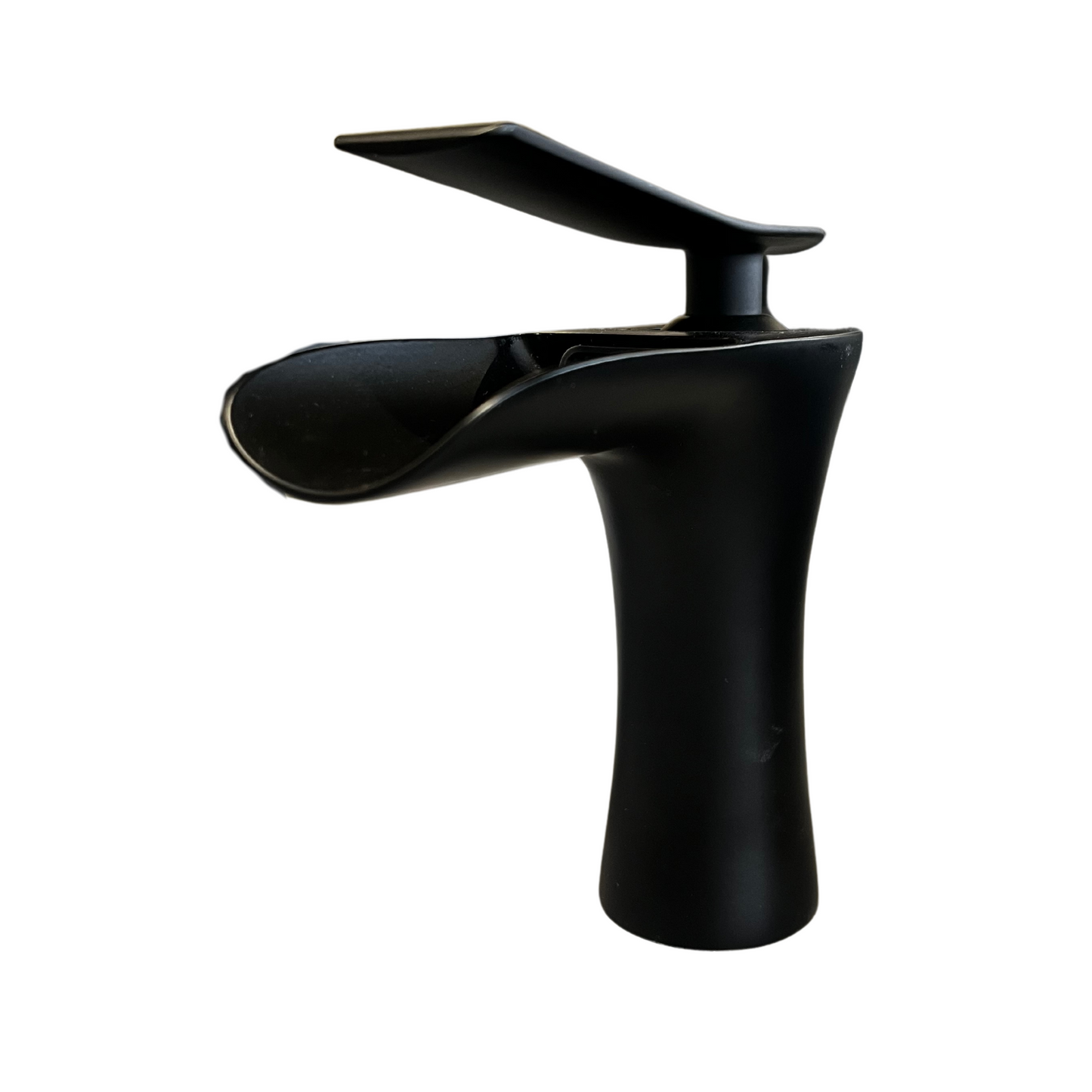 Grifo monomando bajo para lavamanos Cascada en acero inoxidable negro - Doble temperatura