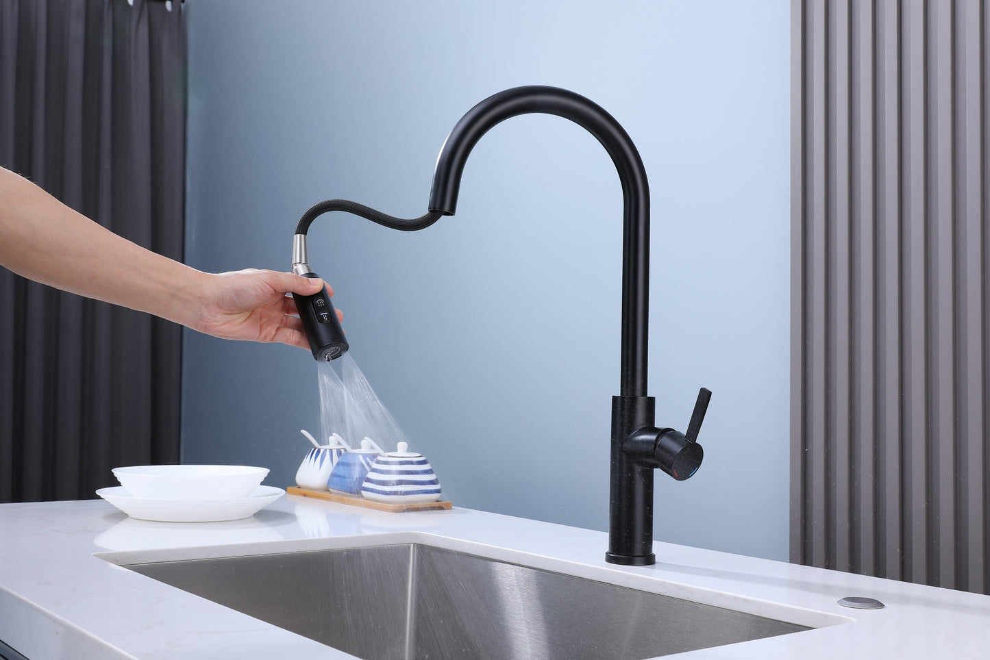Grifo Monomando GASCO para Fregadero con Cuello Extensible - Acabado Negro