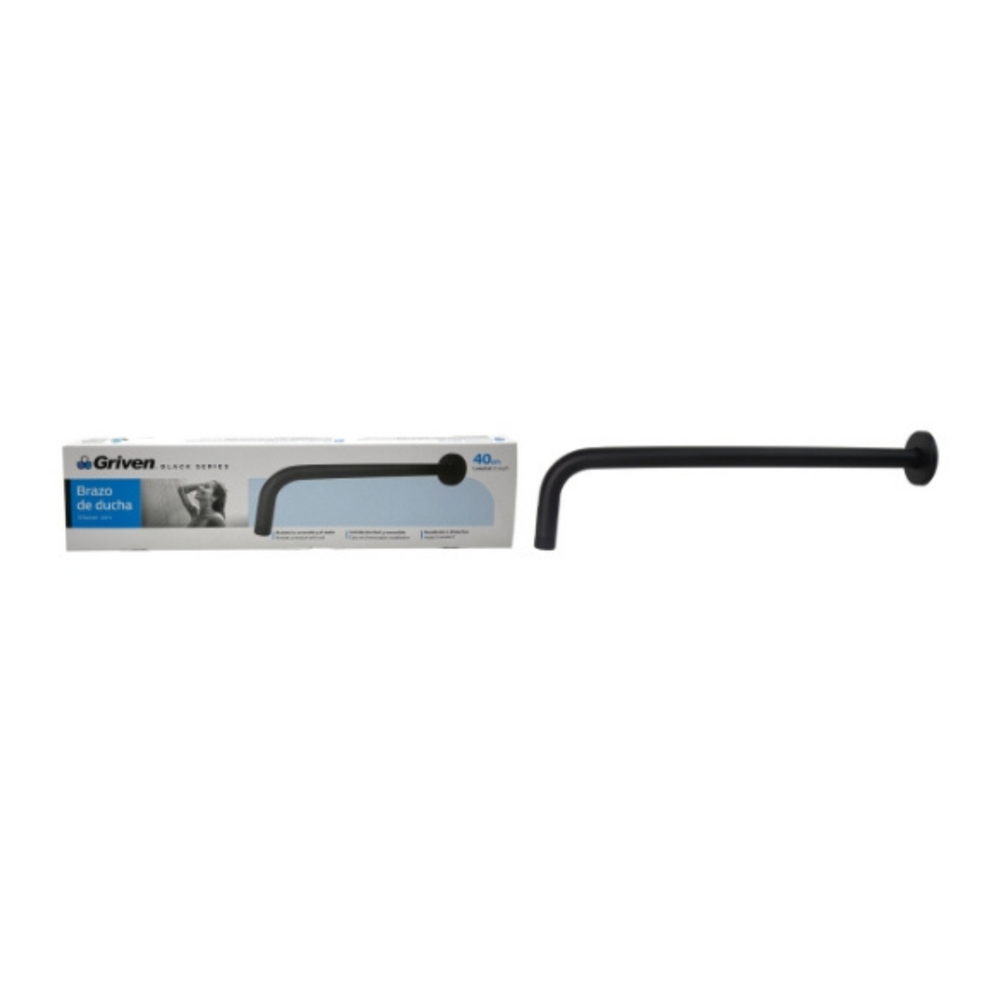 Brazo de Ducha de 40CM en Acero Inoxidable con acabado Negro Mate
