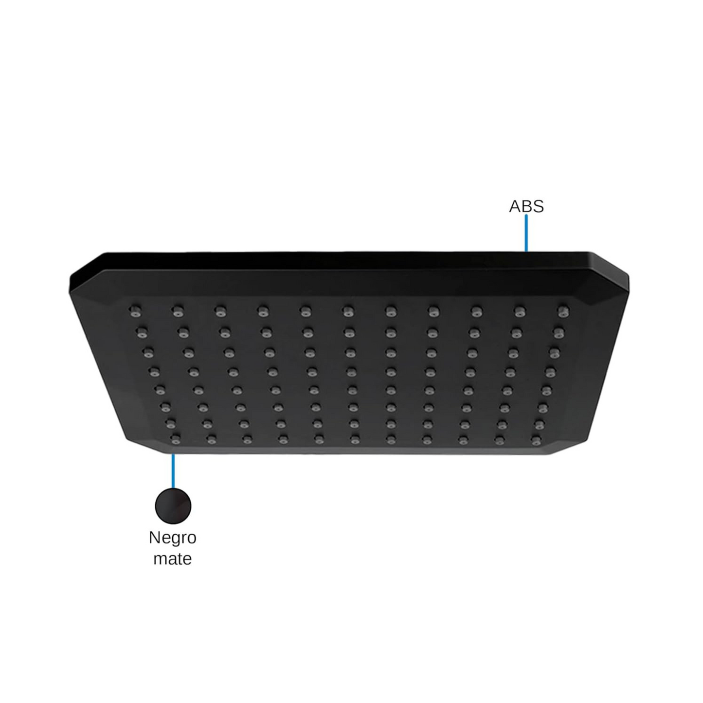 Ducha Rectangular de 10"x8" con tubo de 40CM en Acero Inoxidable y ABS (Negro Mate)