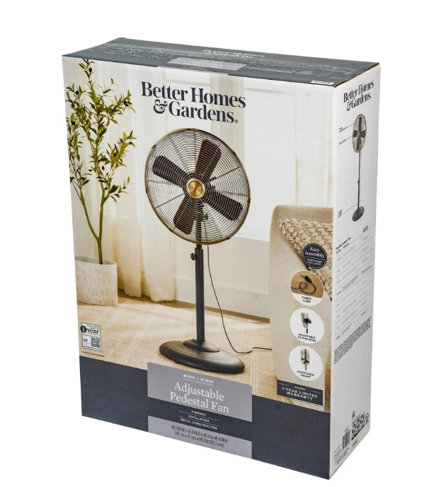 Better Homes & Gardens Nuevo Ventilador de Pie de Metal Vintage de 16 Pulgadas en Negro