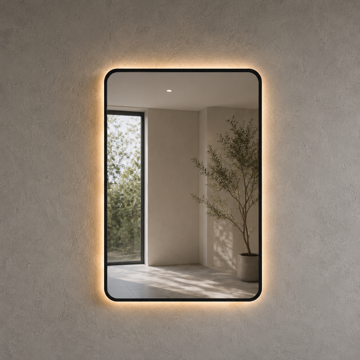 Espejo con luz LED y marco negro - Rectangular 60 x 80 cm - 3 tonos de luz regulables