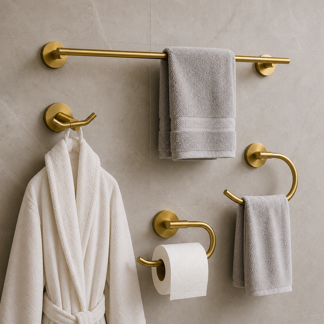 Set de 4 accesorios para baño en acero inoxidable dorado
