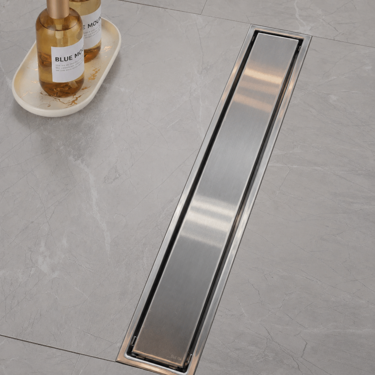 Desagüe para piso lineal 60 x 10 cm con doble función para inserción de baldosa en acero inoxidable satinado
