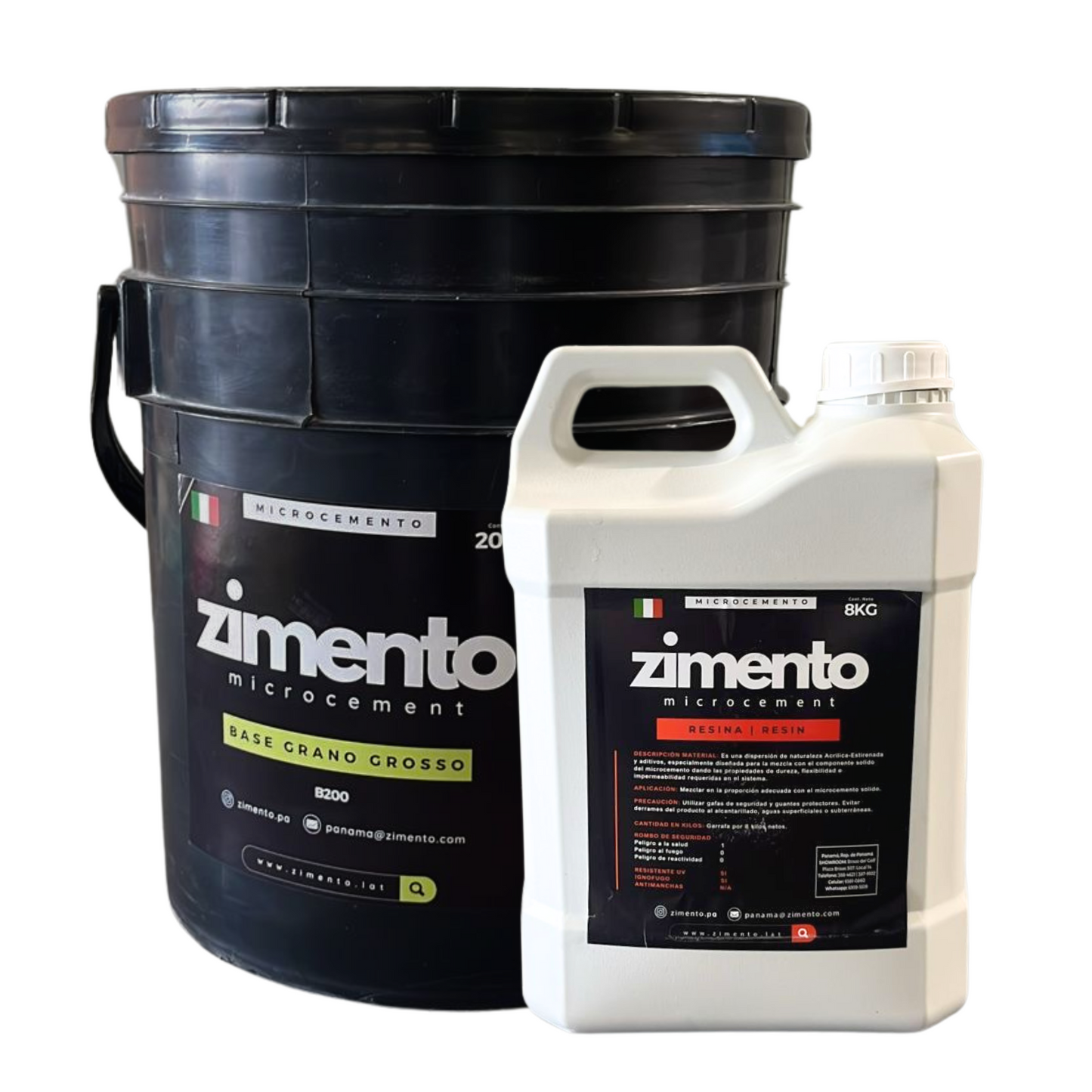 Combo MicroCemento ZIMENTO Base Grano Grosso (44lbs) + Resina ZIMENTO (8L)