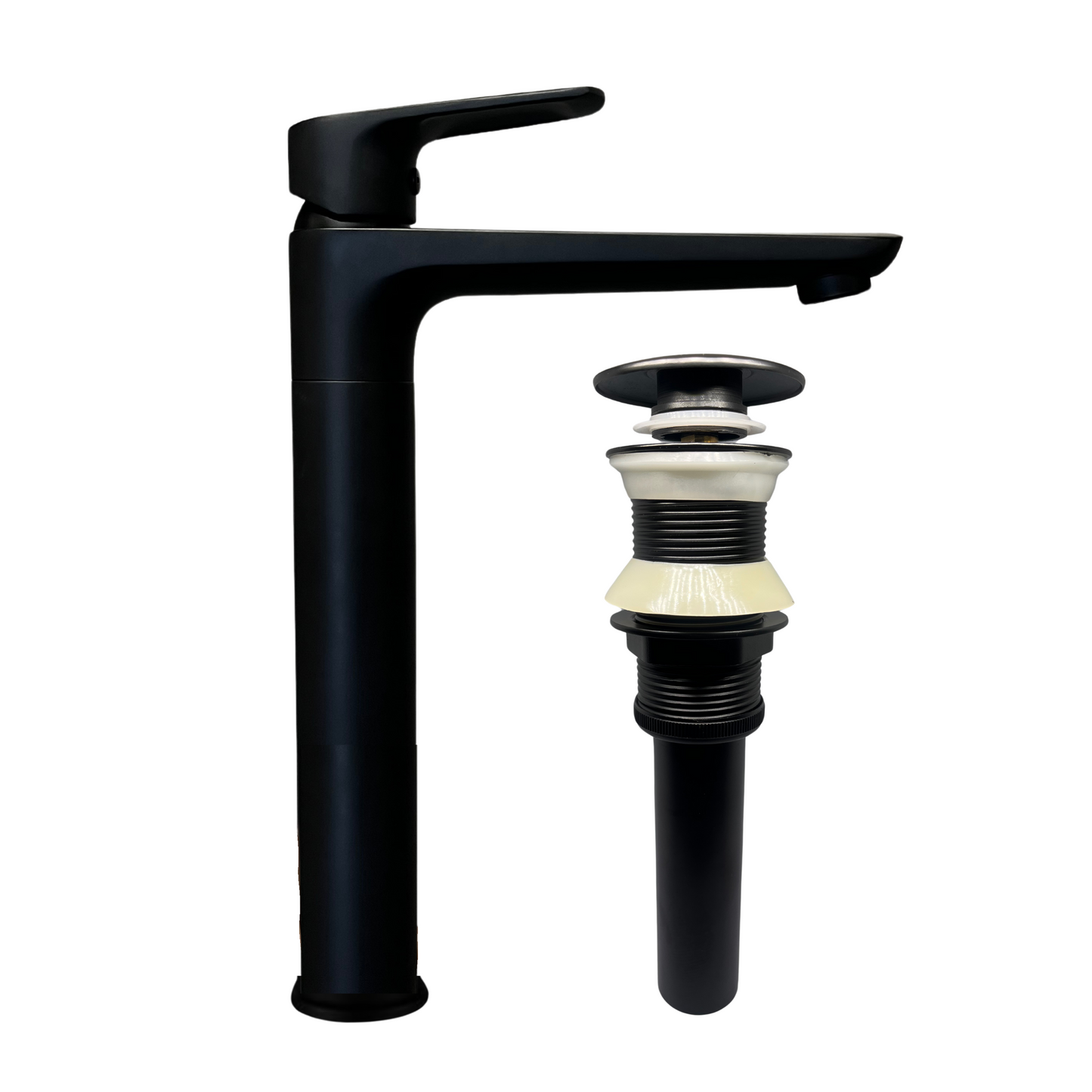 Grifo Monomando para Lavamanos acabado Negro Alto de 30CM + Desague