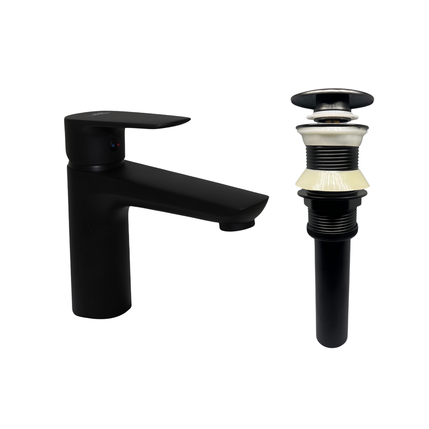Grifo Monomando para Lavamanos acabado Negro Bajo + Desague Gratis