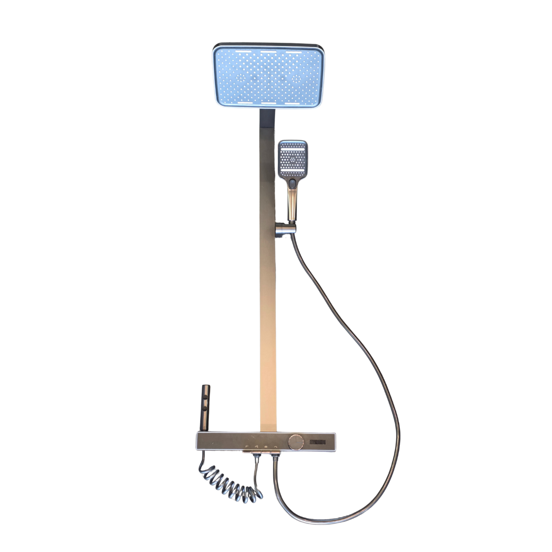 Columna de ducha con 4 funciones y pantalla digital en acabado gunmetal
