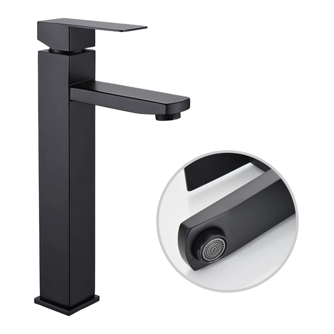 Grifo monomando alto para lavamanos Kennedy en acero inoxidable negro - Doble temperatura
