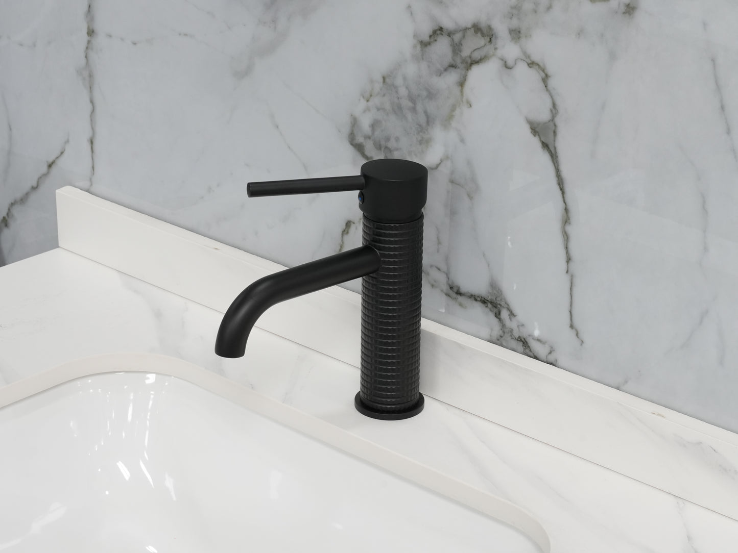 Grifo Monomando en Acero Inoxidable de Doble Temperatura con Altura Baja para Baño - Acabado Negro Mate