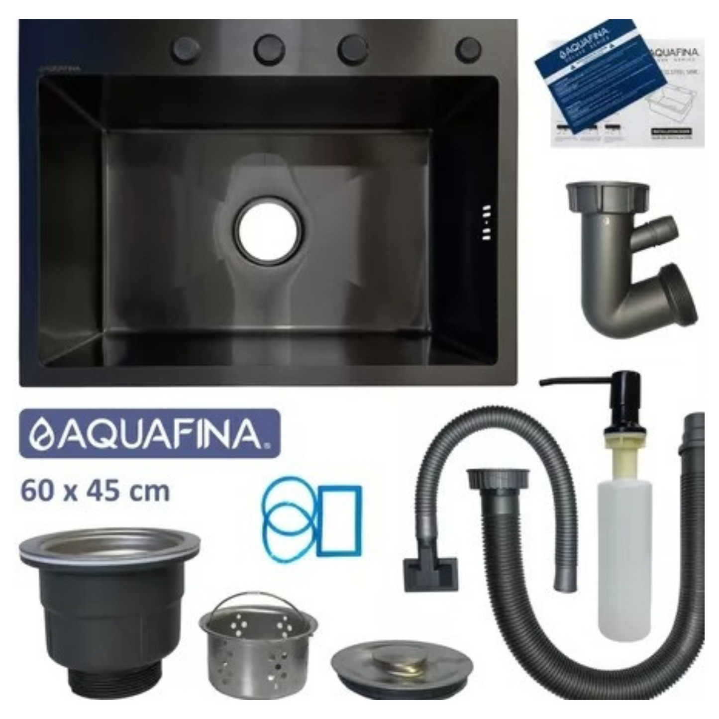 Fregador de 1 Tina en Acero Inoxidable 60CM X 45CM con Dispensador de Jabón | Acabado Gris Plomo