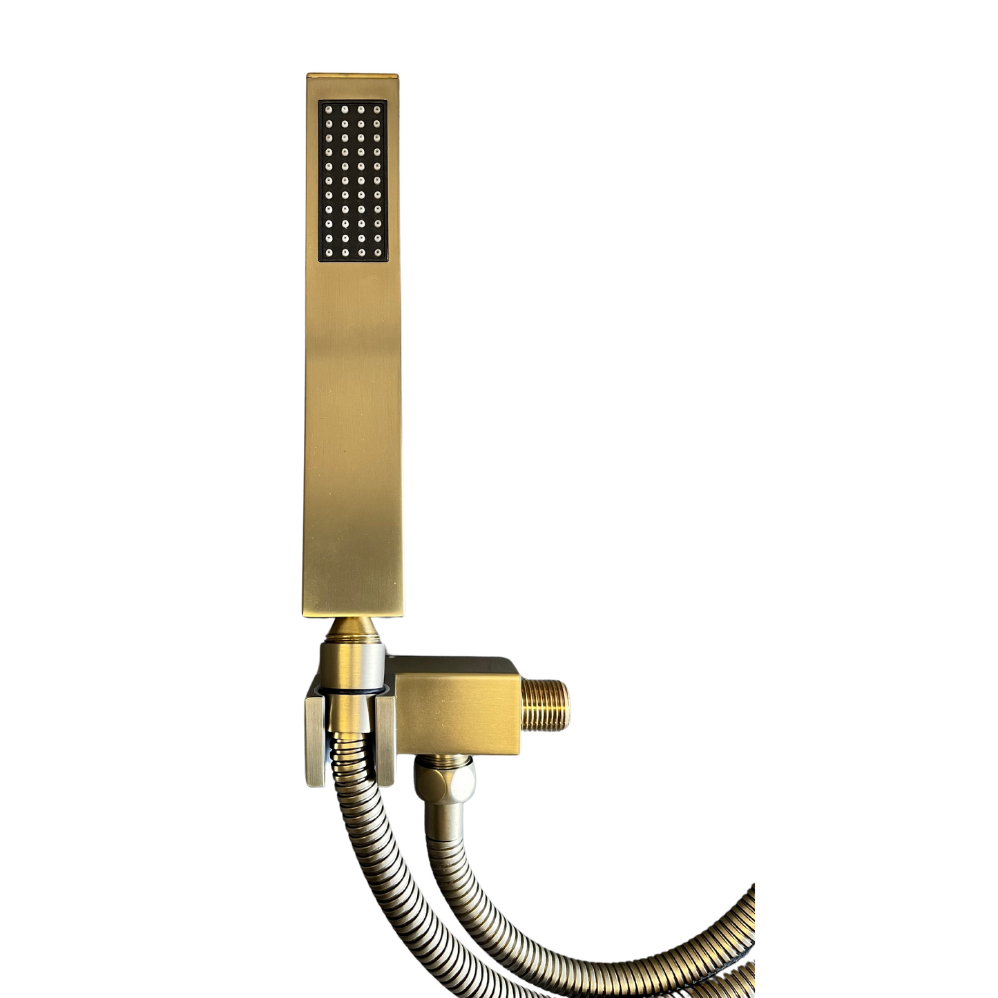 Set de Ducha Cuadrada, Monomando y Ducha de Mano en Acero Inoxidable - Acabado Dorado