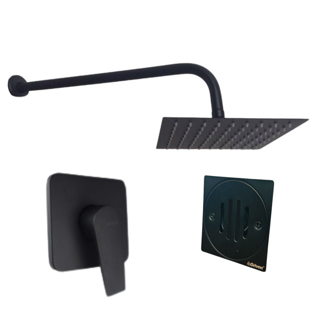 Combo Regadera de Ducha Cuadrada Ultradelgada de 8" con Tubo de 50CM en Negro Mate