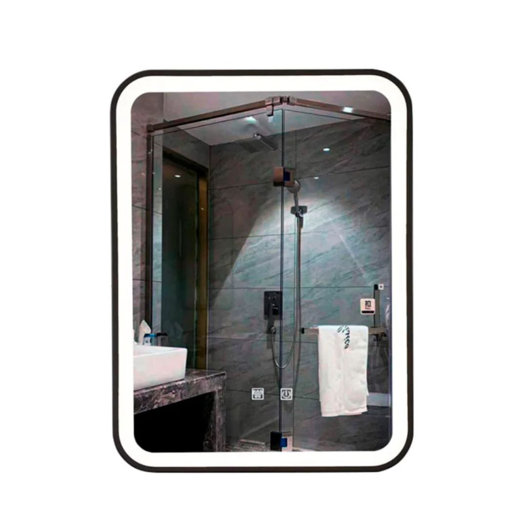 Espejo con Luz LED con Marco Negro Mate - Rectangular 80x60CM con Sistema Antiempañante - 3 Tonos de Luz