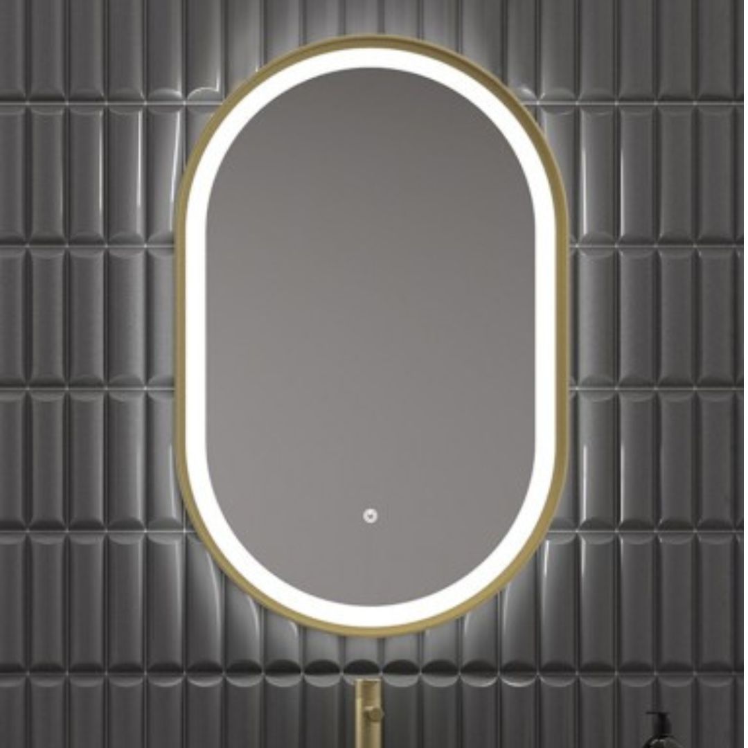 Espejo Ovalado con Acabado Dorado de 50X90CM con Luz LED - 3 Tonos de Luz