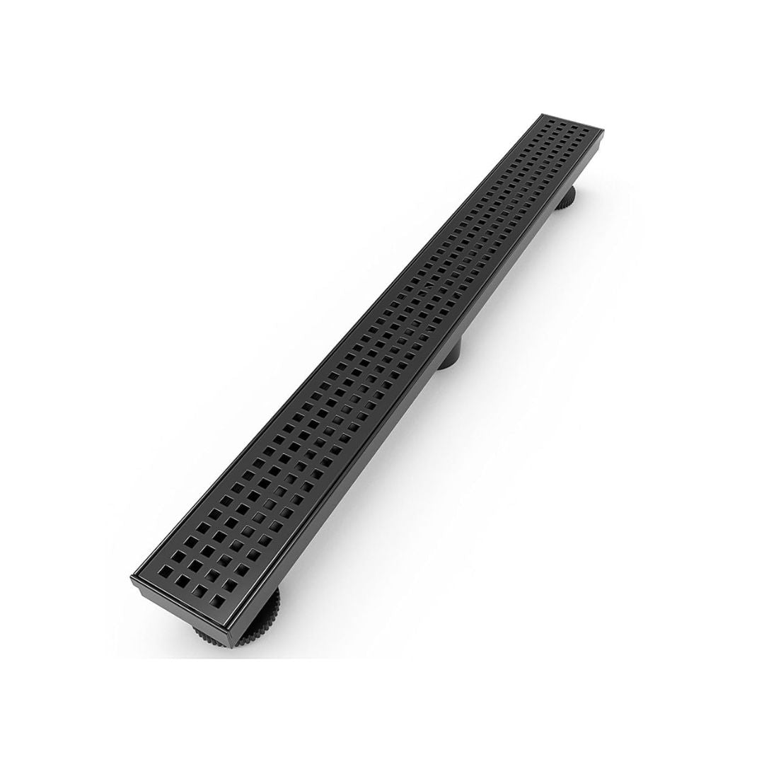 Desagüe de Baño Rectangular Perforada en Cuadros 60x8CM en Acero Inoxidable acabado Negro Mate