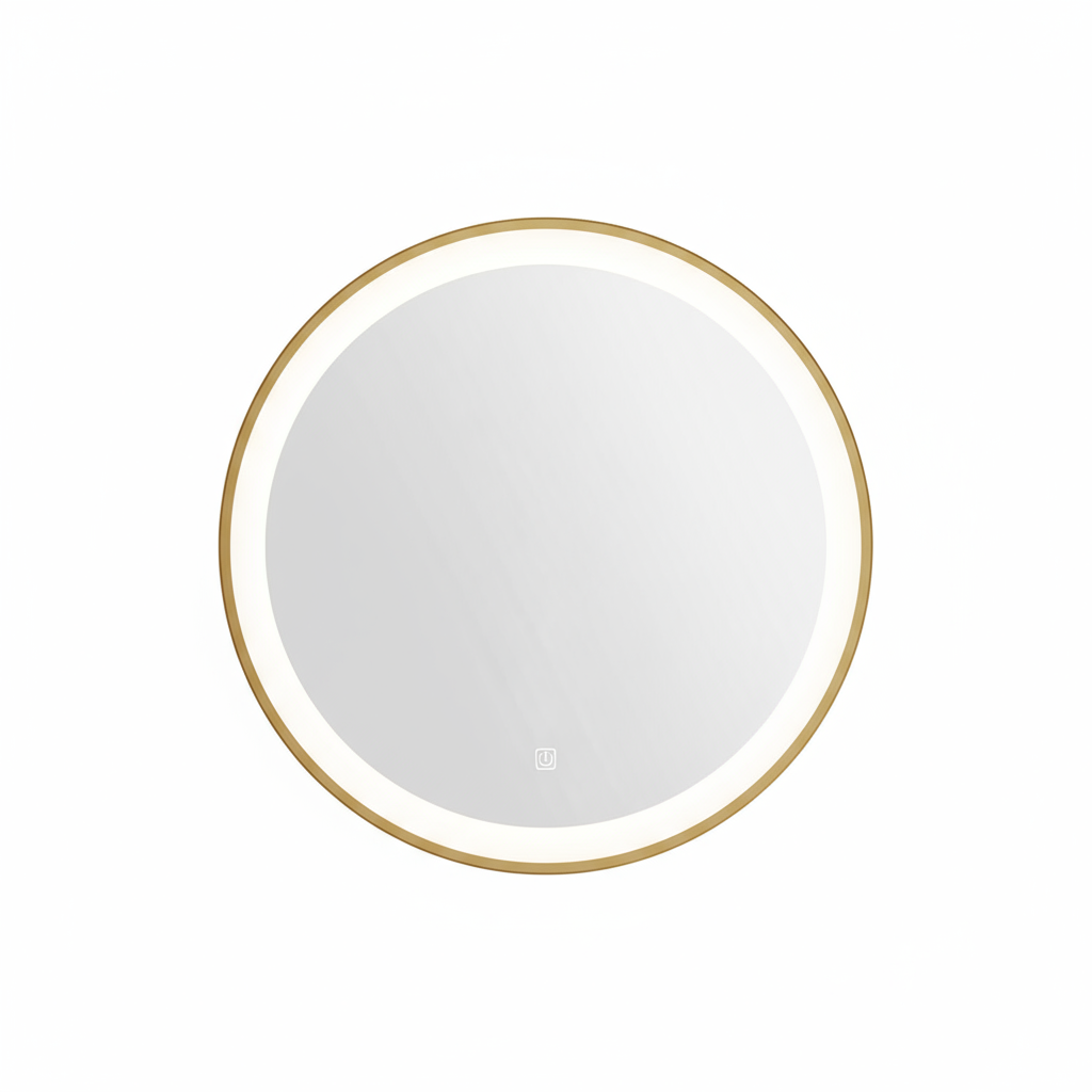 Espejo Redondo con Acabado Dorado de 60CM con Luz LED 6,000K (Luz Blanca)