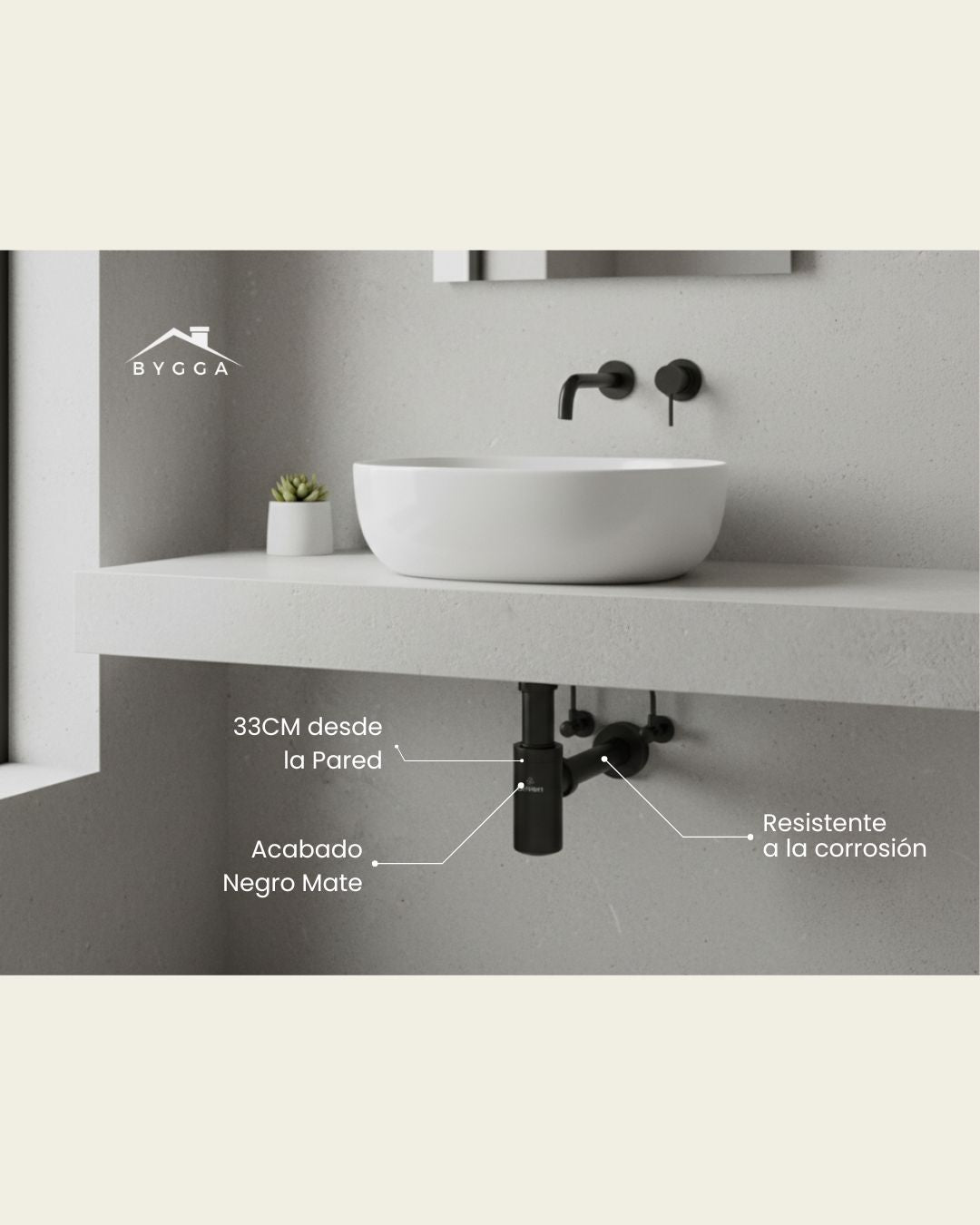 Trampa para Lavamanos con acabado Negro Mate - 33CM