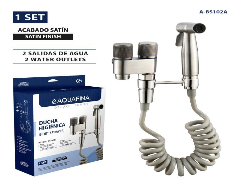 Juego de Ducha Higiénica Tipo Bidet Aquafina con acabado Satinado - ABS y Acero Inoxidable