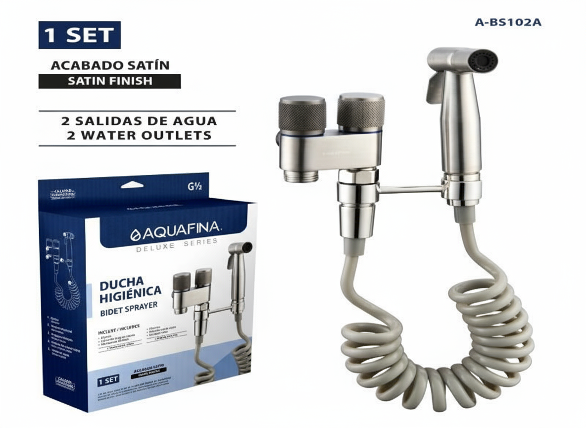 Juego de Ducha Higiénica Tipo Bidet Aquafina con acabado Satinado - ABS y Acero Inoxidable