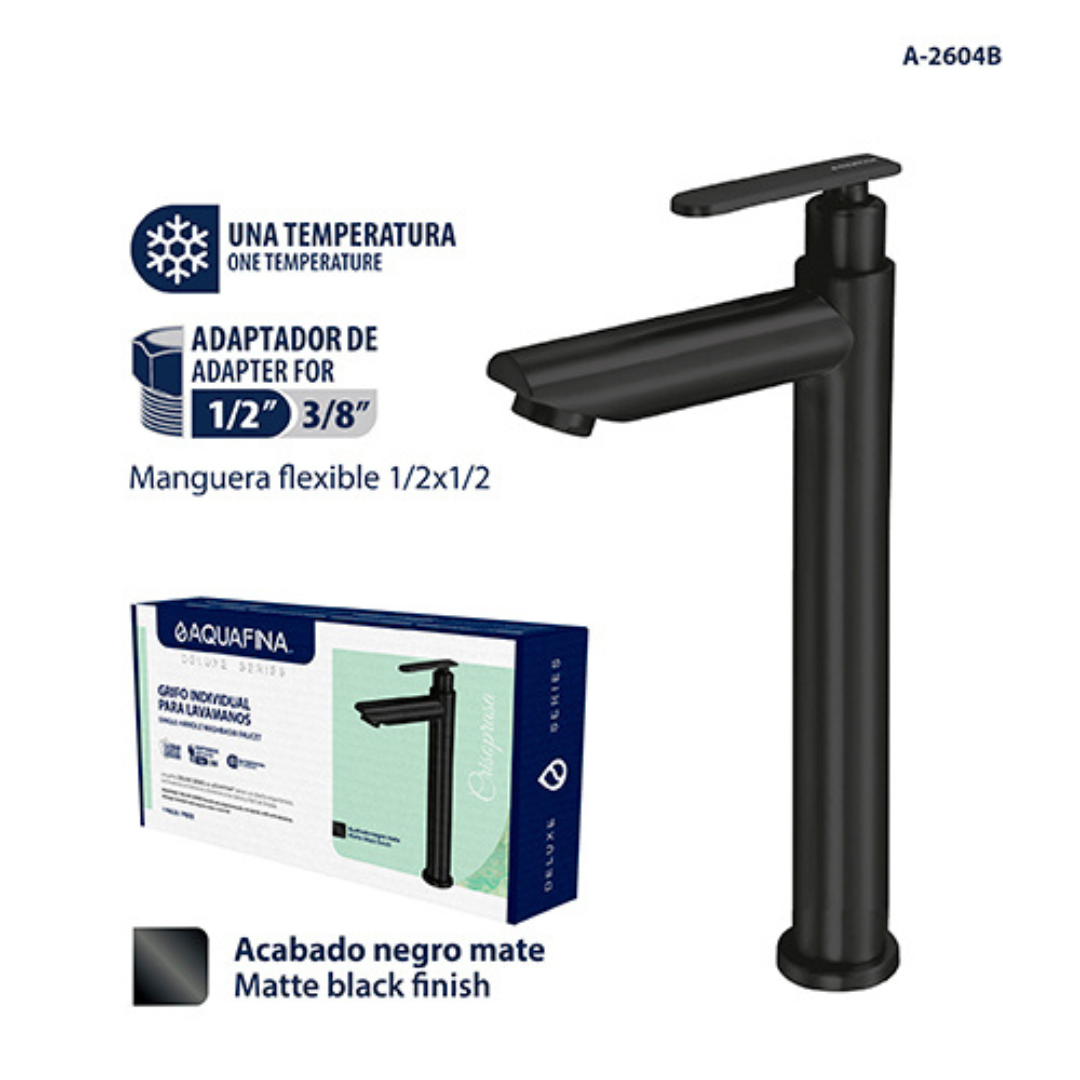Grifo individual alto para lavamanos Crisoprasa en acero inoxidable negro - Una temperatura