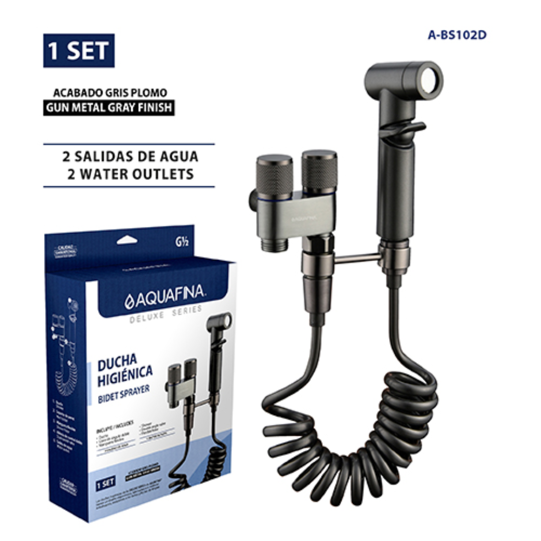 Juego de ducha higiénica tipo bidet Aquafina en acero inoxidable y ABS gunmetal