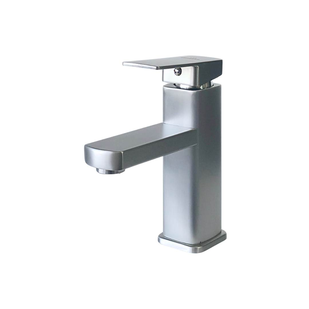 Grifo monomando bajo para lavamanos Griven en acero inoxidable satinado - Doble temperatura