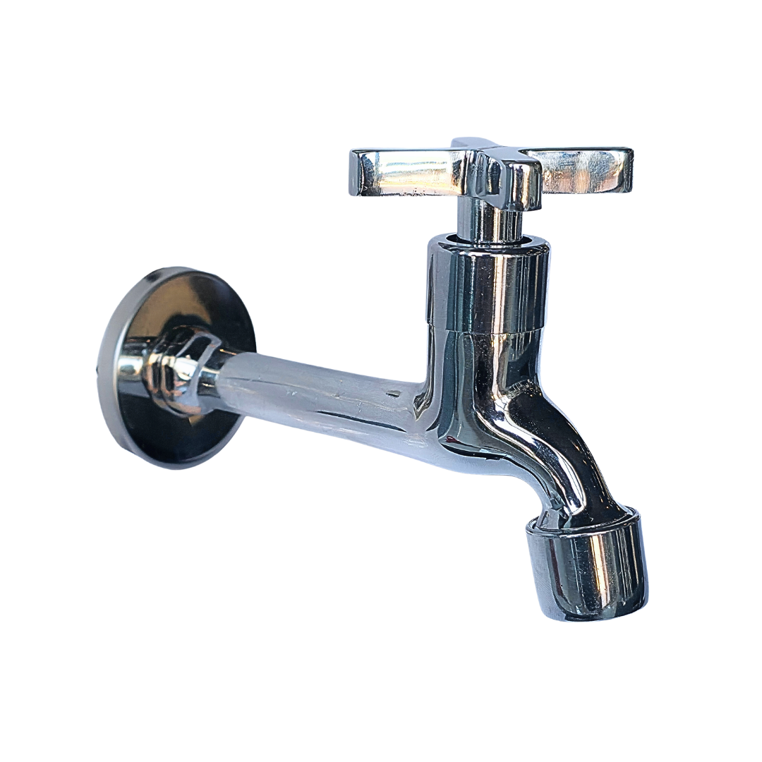 Grifo individual de pared para tina o jardín en acero inoxidable cromado