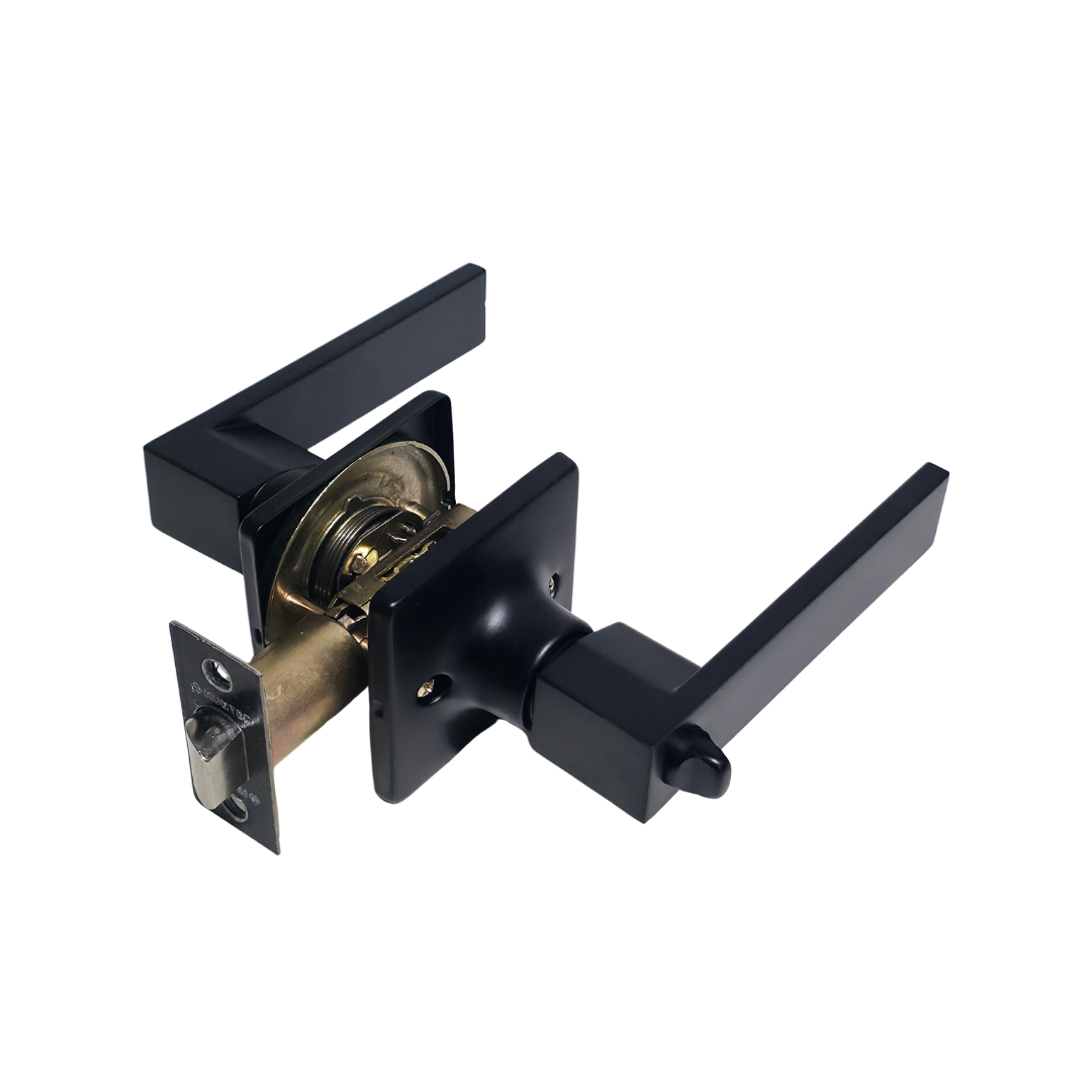 Cerradura tipo palanca sin llave en acero inoxidable negro mate