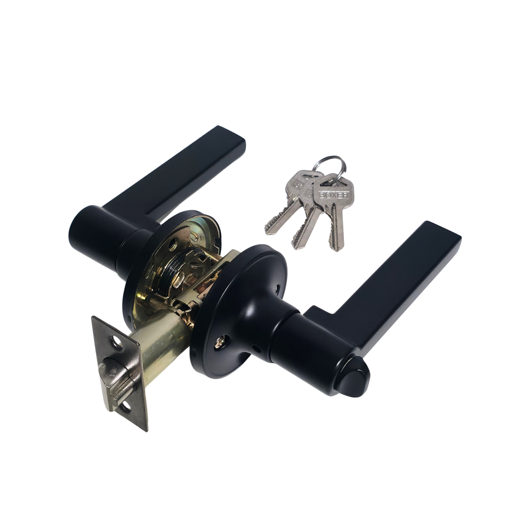 Cerradura tipo palanca con llave en acero inoxidable negro mate