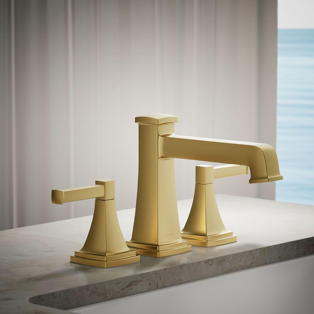 Grifo doble para tina Kholer acero inoxidable dorado - Doble temperatura