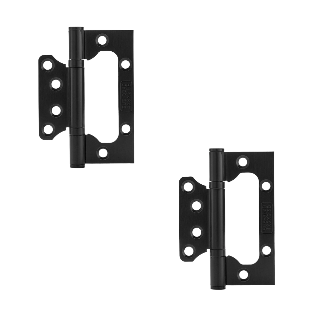 Set de 2 de bisagras 4" tipo mariposa para puertas en acero inoxidable negro