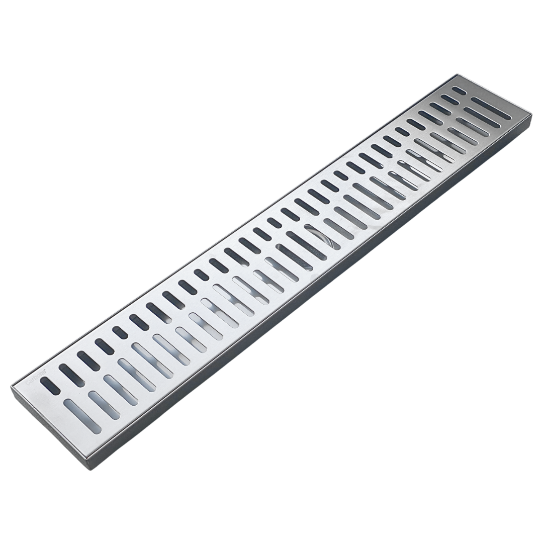Desagüe para piso lineal 60 x 10 cm perforado en líneas en acero inoxidable satinado