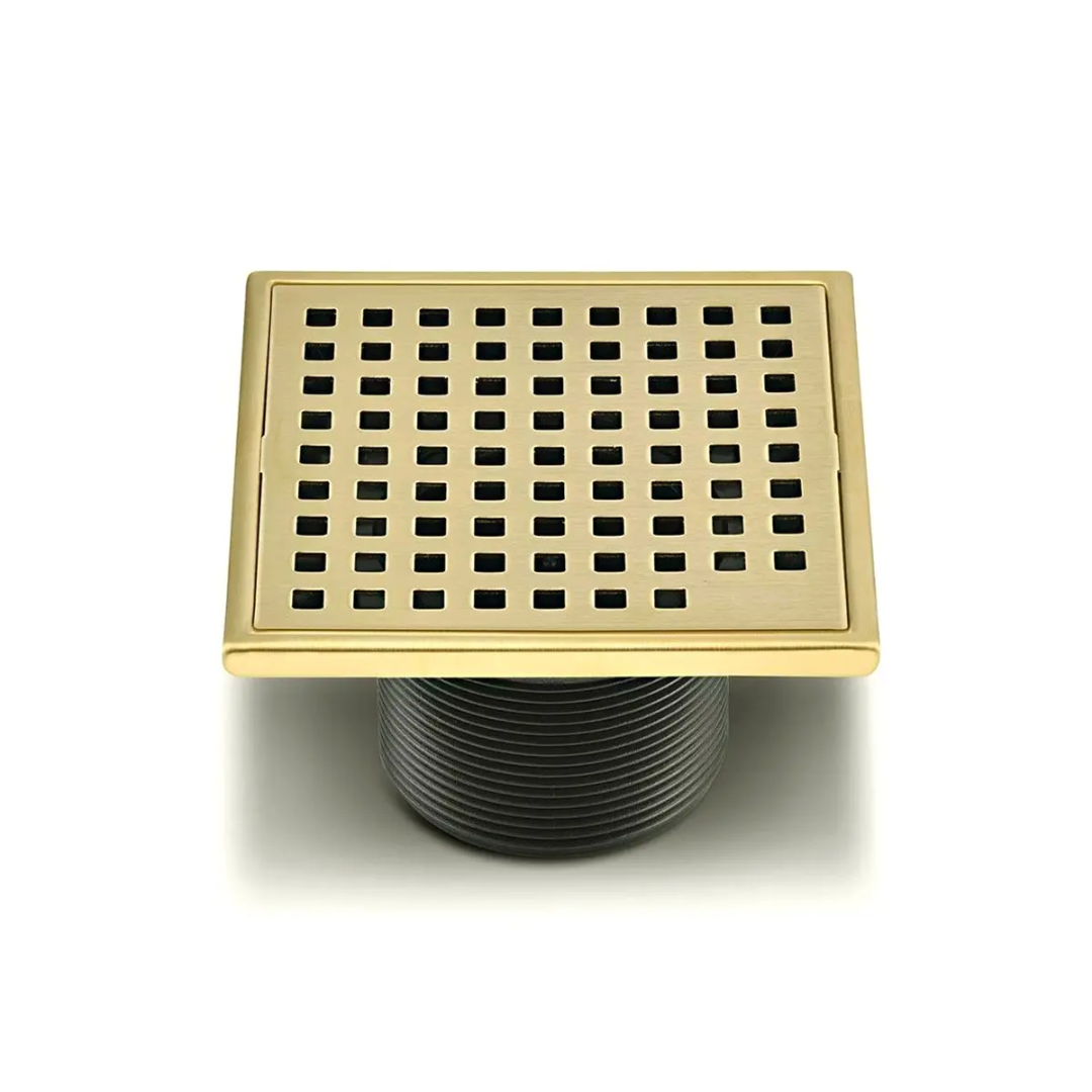 Desagüe de Baño Cuadrada 4"x4" en Acero Inoxidable (Dorada)
