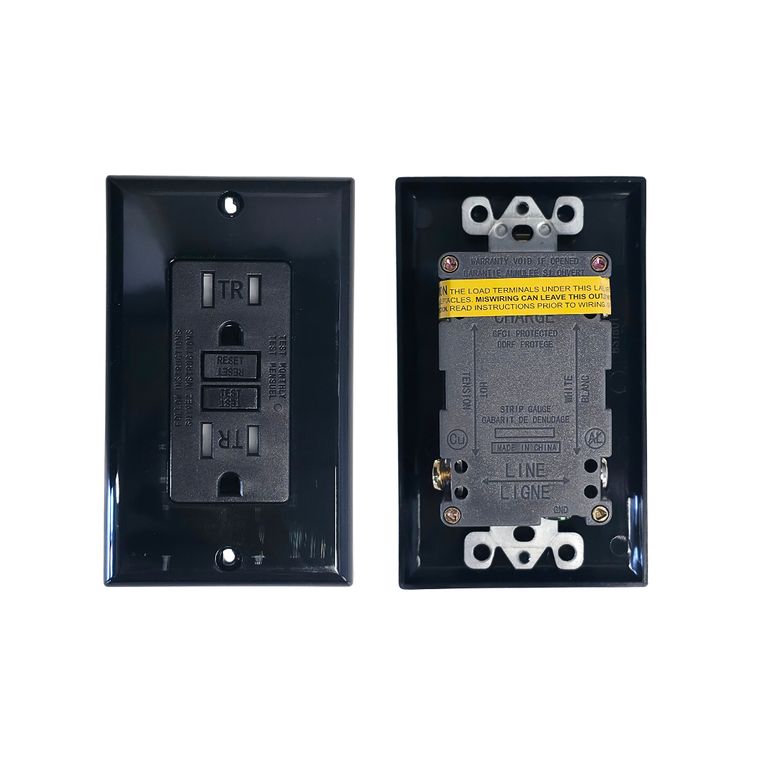 Tomacorriente de seguridad GFCI doble 125V 15AMP - Negro