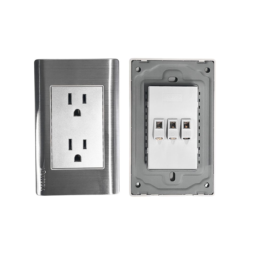 Tomacorriente doble polarizado y aterrizado 110V 15AMP - Satinado