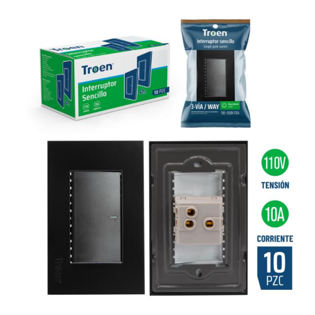 Interruptor sencillo de 3 vías 110V 10AMP - Negro