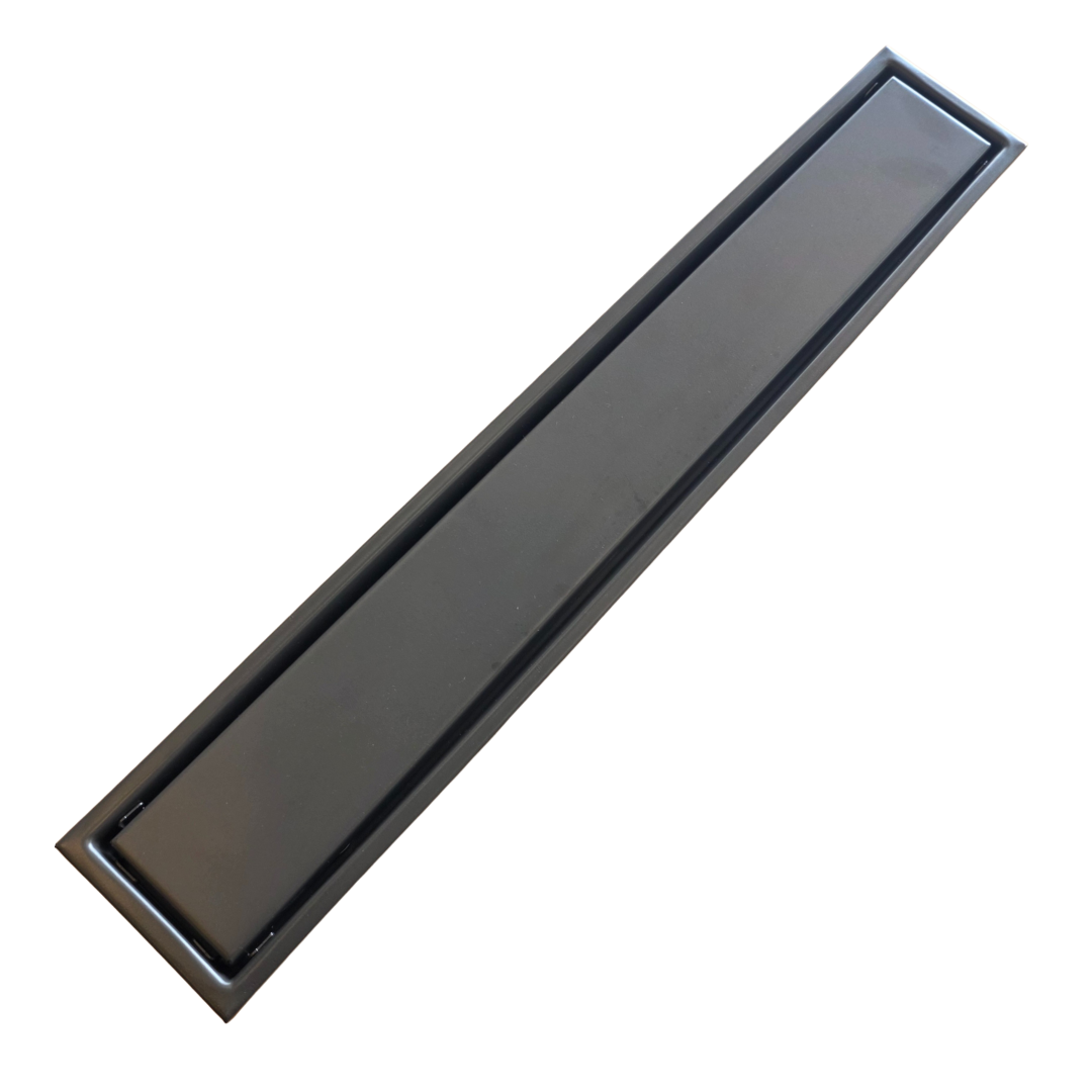 Desagüe para piso lineal 60 x 10 cm con doble función para inserción de baldosa en acero inoxidable gunmetal