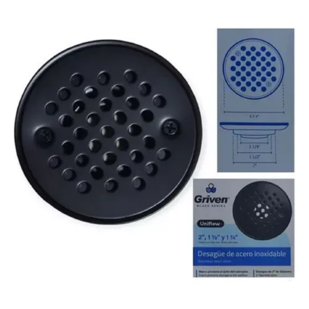 Desagüe para piso redondo 4" sencillo en acero inoxidable negro