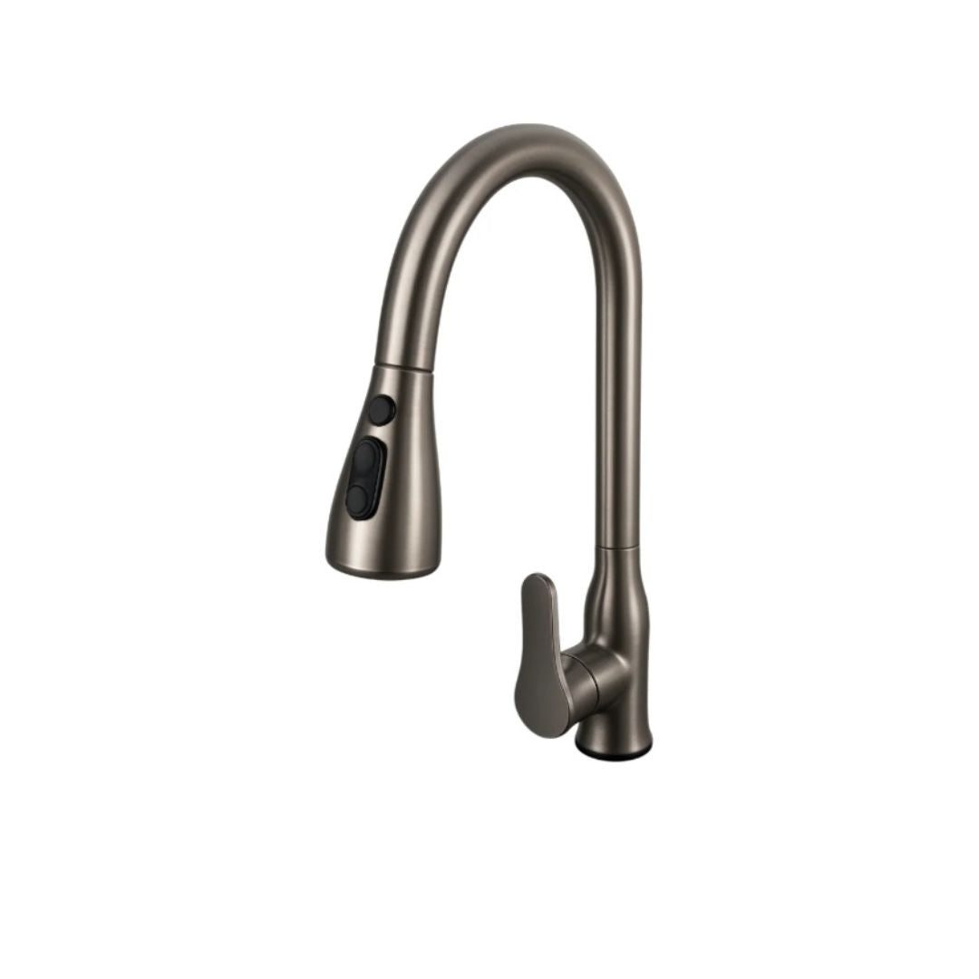 Grifo Monomando con Cuello Extensible en Acero Inoxidable Tipo Cisne - Acabado Gunmetal