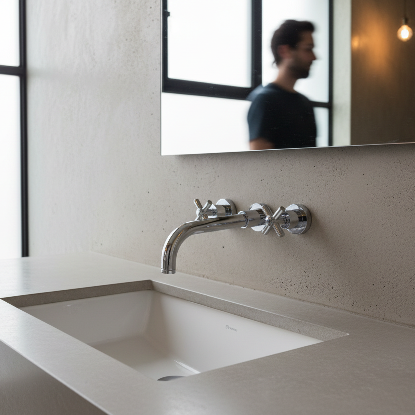 Grifo doble de pared para lavamanos Boston en acero inoxidable cromado - Doble temperatura
