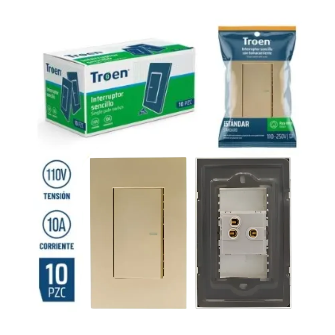 Interruptor sencillo de 3 vías 110V 10AMP - Dorado
